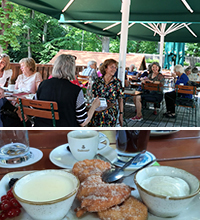 Blick auf das Kaffeekränzchen im Augustiner Keller und einen Teller mit Apfelkücherl