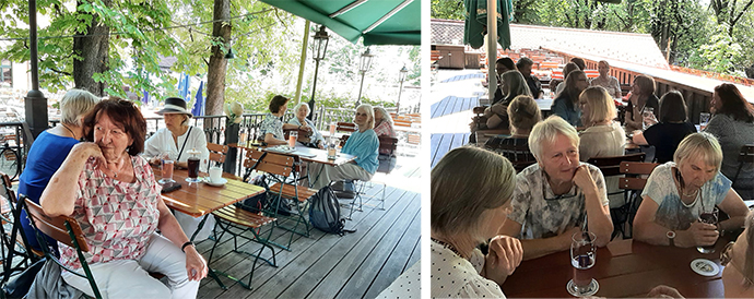 Kaffeekränzchen im Biergarten mit Blick in die Damenrunde