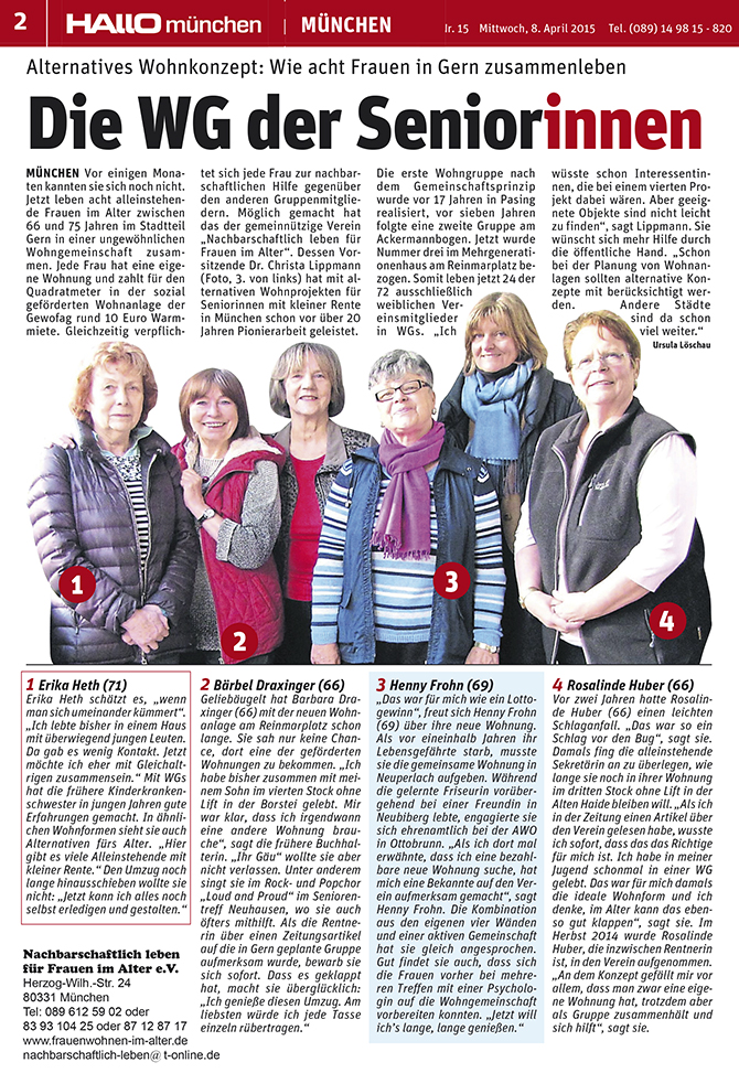 Artikel in der Wochenzeitung Hallo über unsere Wohngruppe 3 in München Gern