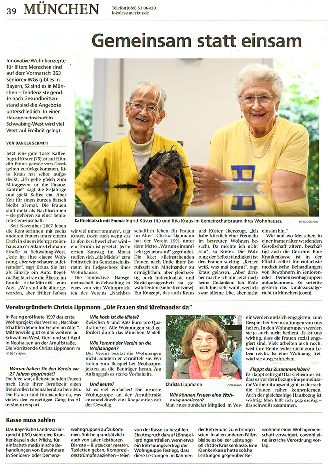 Artikel im Münchner Merkur über die Wohnfrauen der Wohngruppe 2