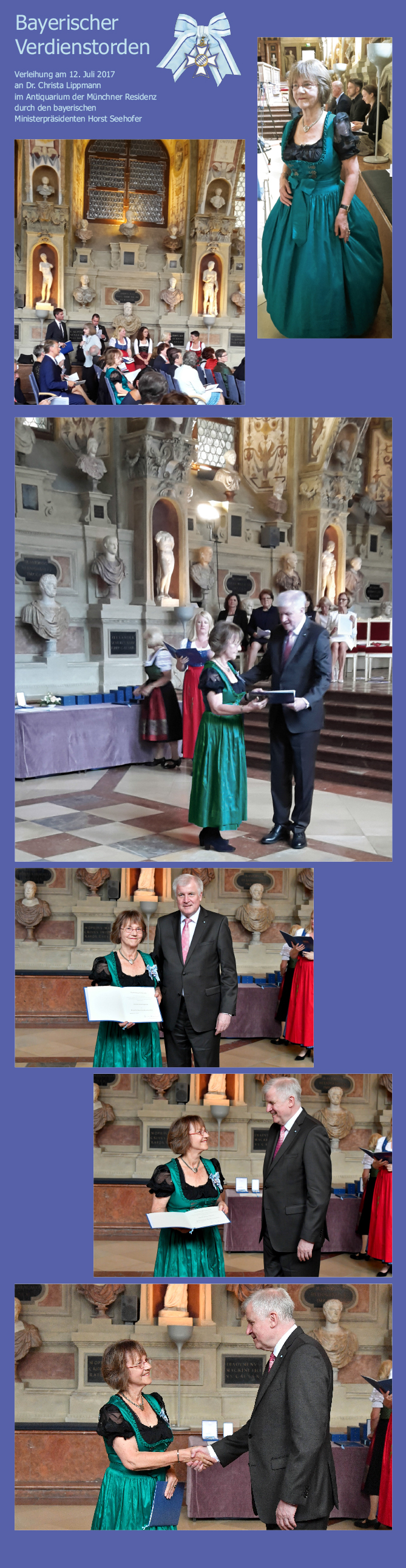 Bilder von der Verleihung des Bayerischen Verdienstordens an Dr. Christa Lippmann durch den Bayerischen Ministerpräsidenten Horst Seehofer