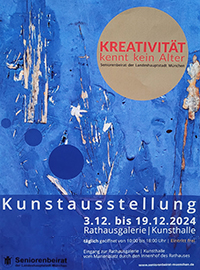 Poster zur Ausstellung Rathausgalerie mit mittelblauen Strukturen