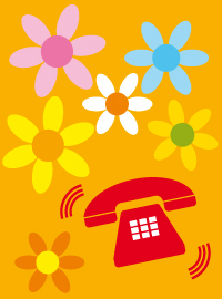 Zeichnung klingelndes Telefon inmitten von bunten Blumen