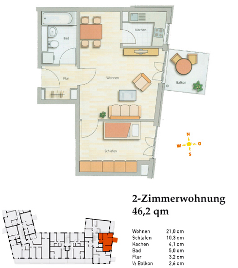Grundriss 1, E2 Zimmerwohnung 1, Ackermannbogen