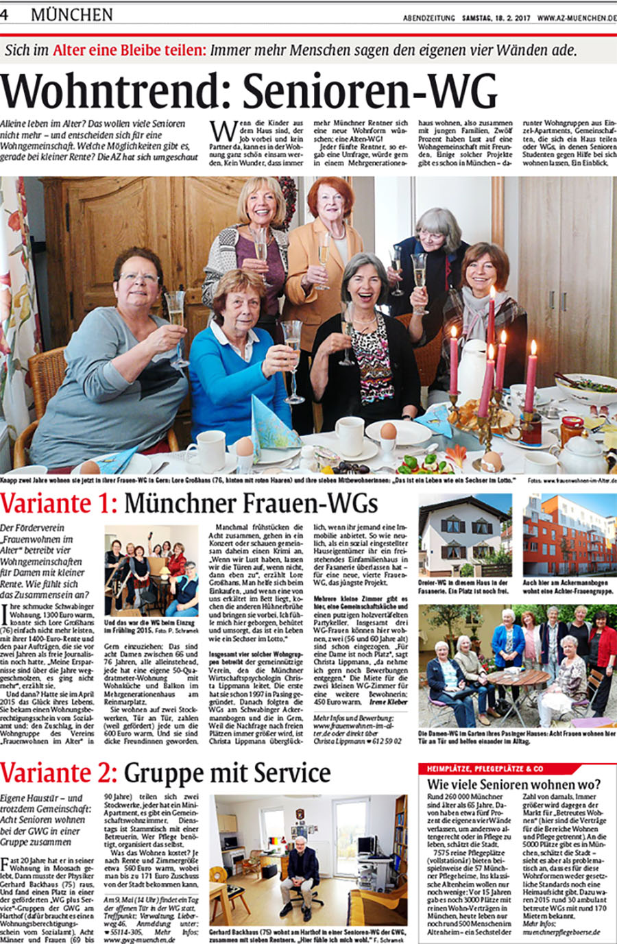 Artikel in Münchner Abendzeitung über das WG Projekt des Fördervereins Nachbarschaftlich leben für Frauen im Alter