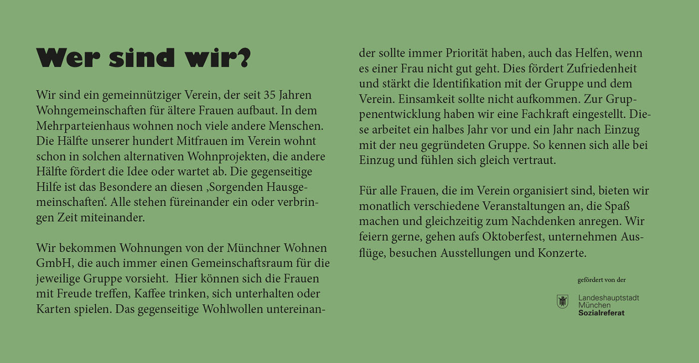 Flyer zur Veranstaltung: Demokratie in Bedrängnis - Frauen zeigen Haltung, Text über den Verein Nachbarschaftlich leben für Frauen im Alter