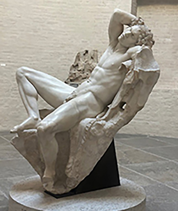 Der Barbarinische Faun Kopf und Oberkörper in Ansicht von Halbseite.