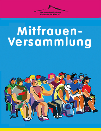 bunte, gezeichnete, sitzende Figuren als Einladung zur Mitgliederversammlung