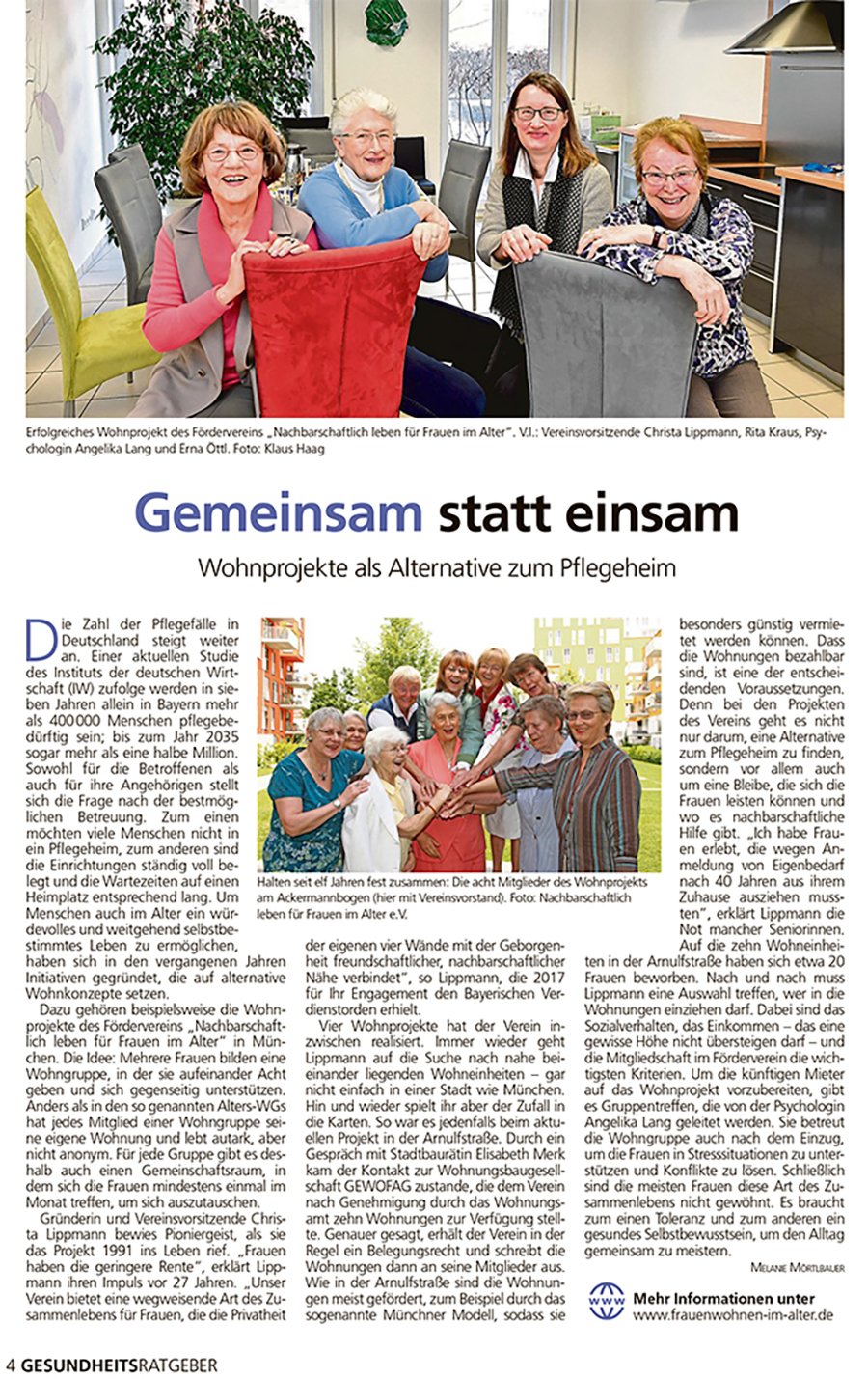 Bericht über unser Wohnprojekt des gemeinschaftlichen Wohnens als Alternative zum Altenheim