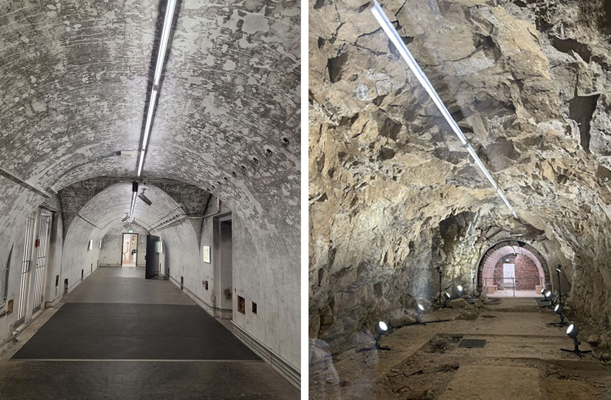 Blick in 2 Gänge der Bunkeranlage