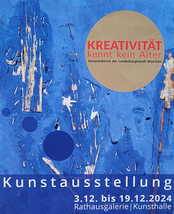 Poster zur Ausstellung Rathausgalerie mit mittelblauen Strukturen