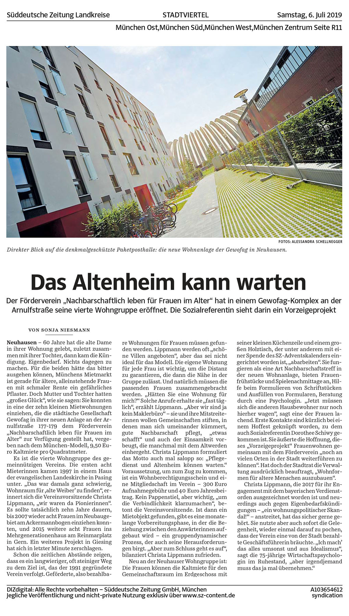 Artikel in der Süddeutschen Zeitung über die Arbeit des Fördervereins Nachbarschaftlich leben für Frauen im Alter und die neue Wohngruppe