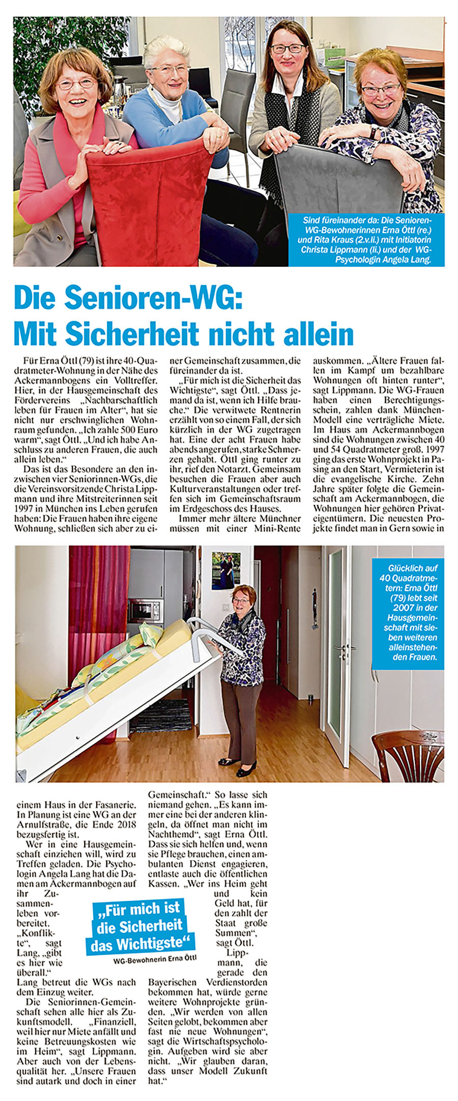 Artikel in der tz über Pflegenotstand, Wohngemeinschaften und Pflegeroboter am 26. März 2018