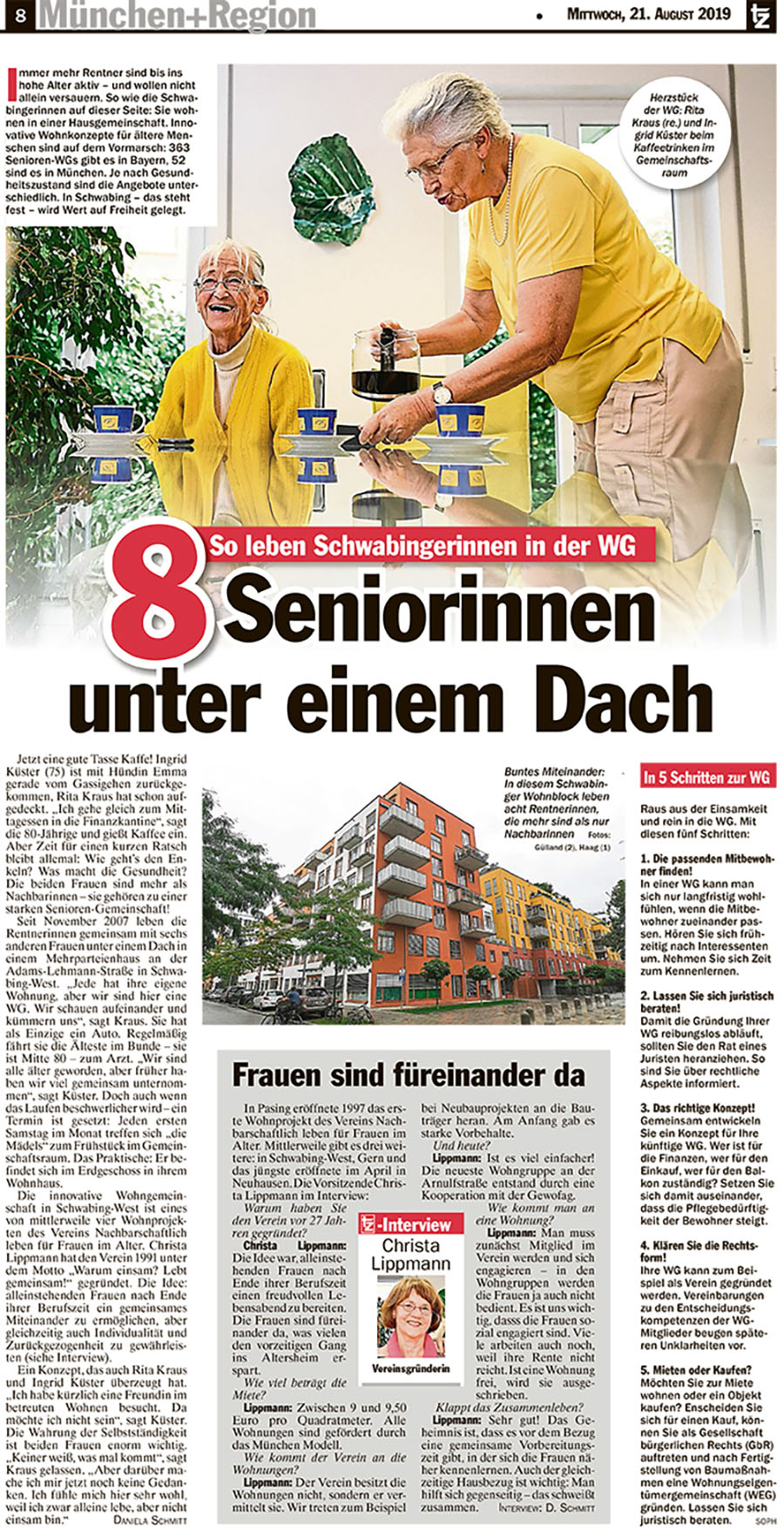 Artikel in der TZ über Wohngruppe 2: 8 Seniorinnen unter einem Dach
