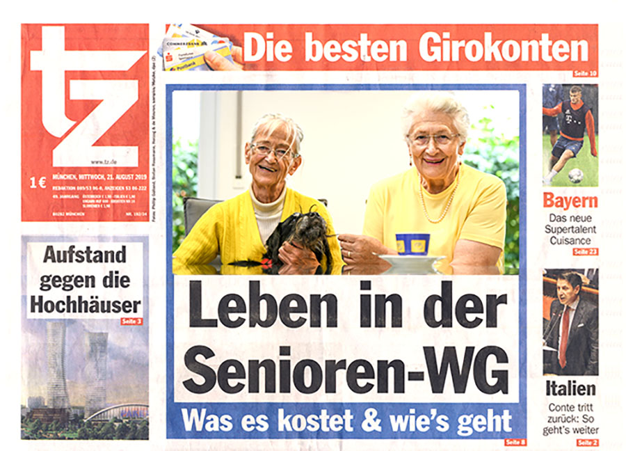 Titel der tz vom 21. August 2019 mit der Coverstory der Wohngruppe 2: Leben in der Senioren-WG