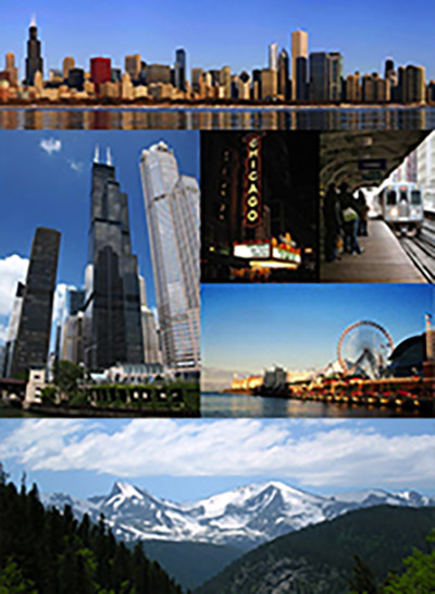 Verschiedene Fotos aus Amerikas mittlerem Westen, Chicago und die Rocky Mountains