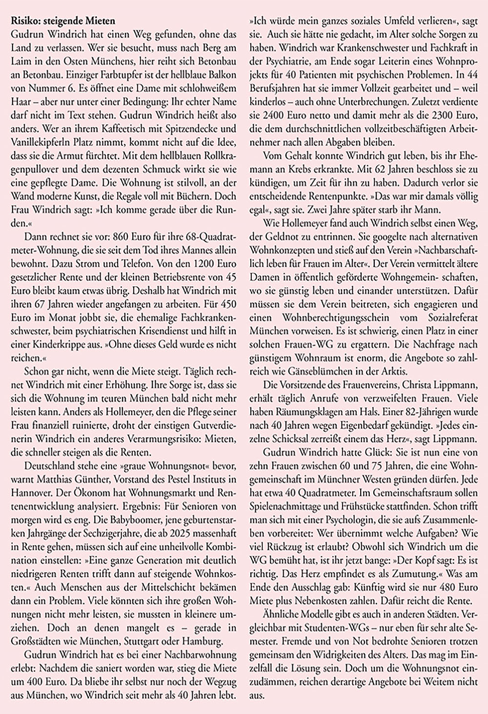 Auszug von Seite 3, Spalte 2 über den Förderverein Nachbarschaftlich leben für Frauen im Alter e.V.zum Thema Rente und Altersarmut
